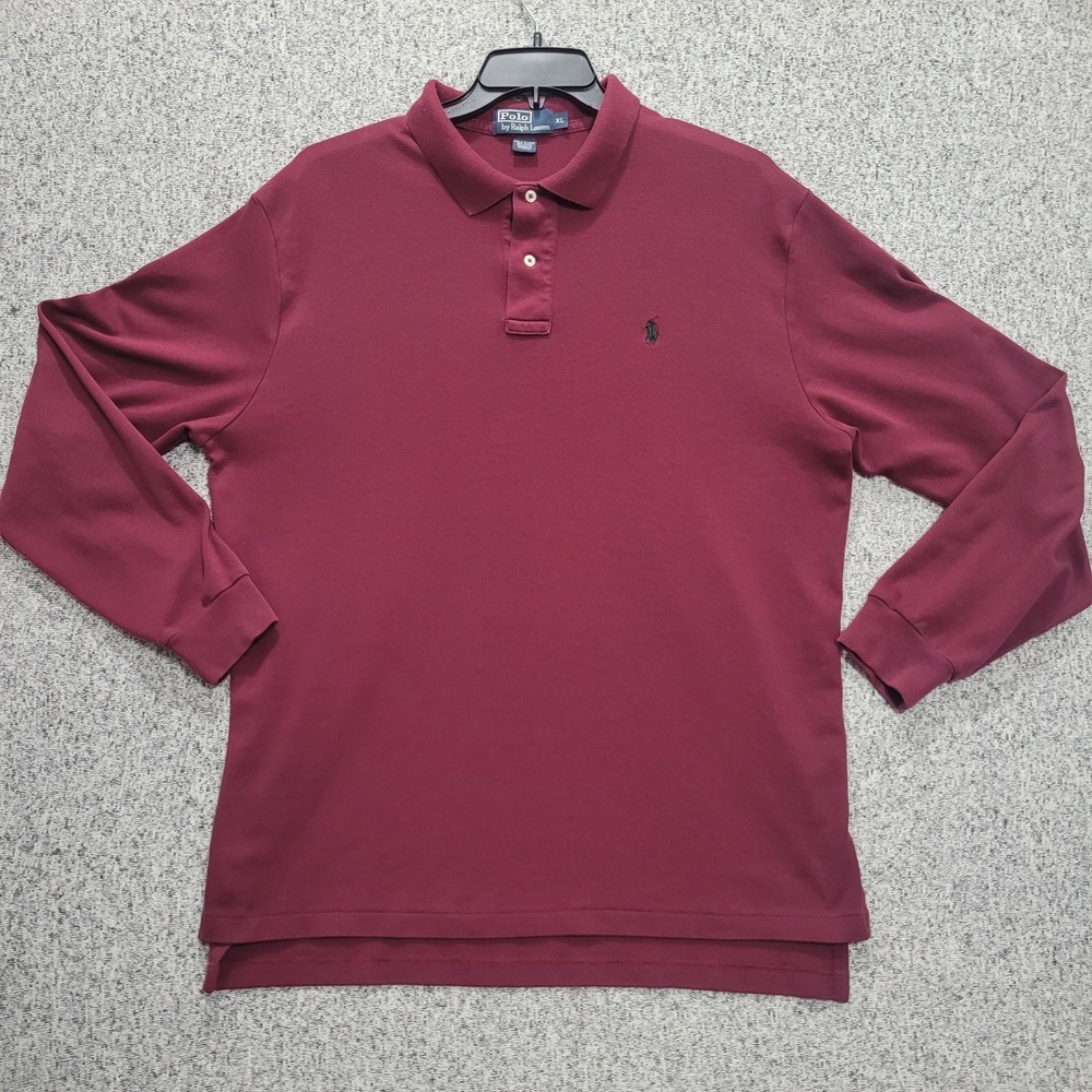Polo Ralph Lauren‎ Mens XL Long Sleeve Polo  Burgundy Maroon Cotton Pony Logo